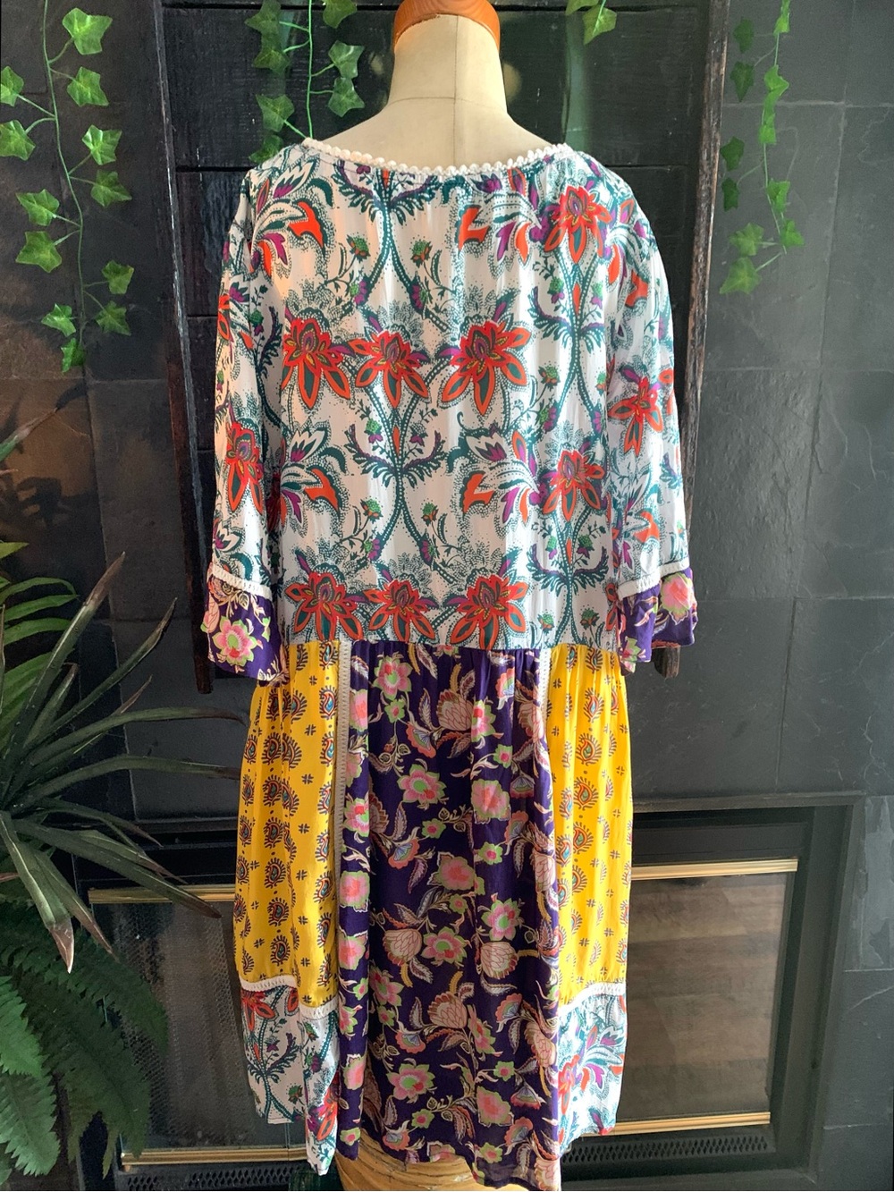 Anthropologie Lilka Floral Paisley Patchwork Trapeze Peasant Dress Boho- XL - Picture 7 of 14